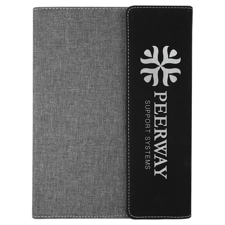 Black/Silver leatherette panel on gray canvas portfolio with notepad