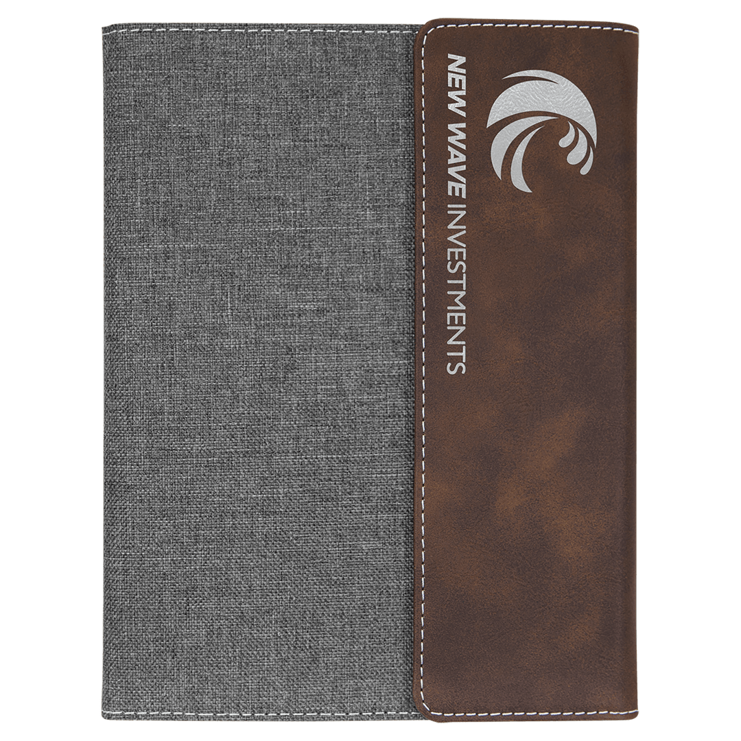 Rustic/Silver leatherette panel on gray canvas portfolio with notepad