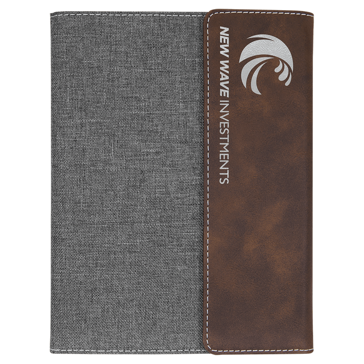 Rustic/Silver leatherette panel on gray canvas portfolio with notepad