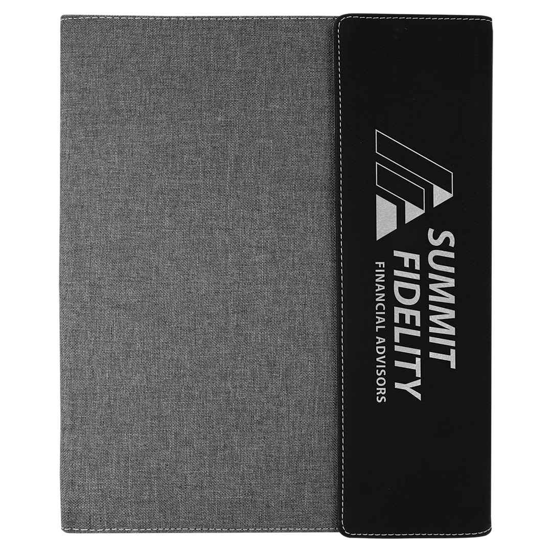 Black/Silver leatherette panel on gray canvas portfolio with notepad