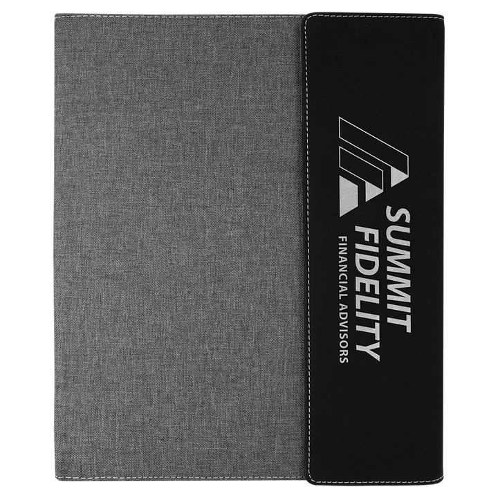 Black/Silver leatherette panel on gray canvas portfolio with notepad