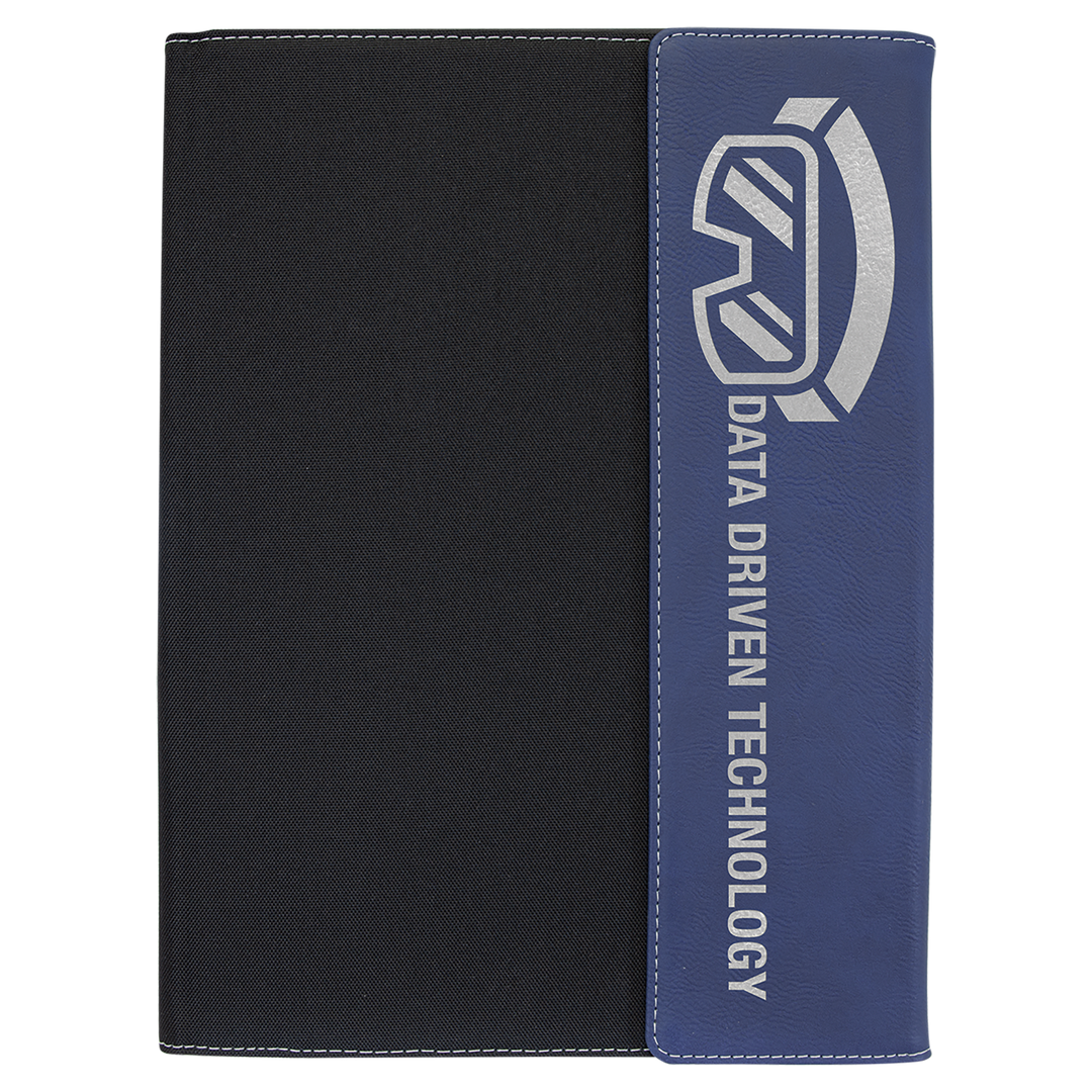 Blue/Silver leatherette panel on black canvas portfolio with notepad