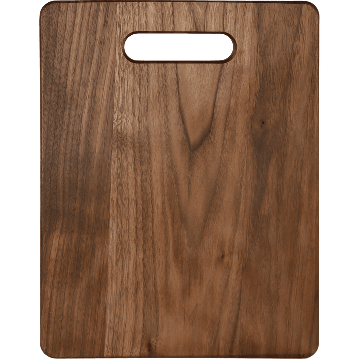 11 1/2 x 8 3/4 inch walnut cutting board with handle cutout