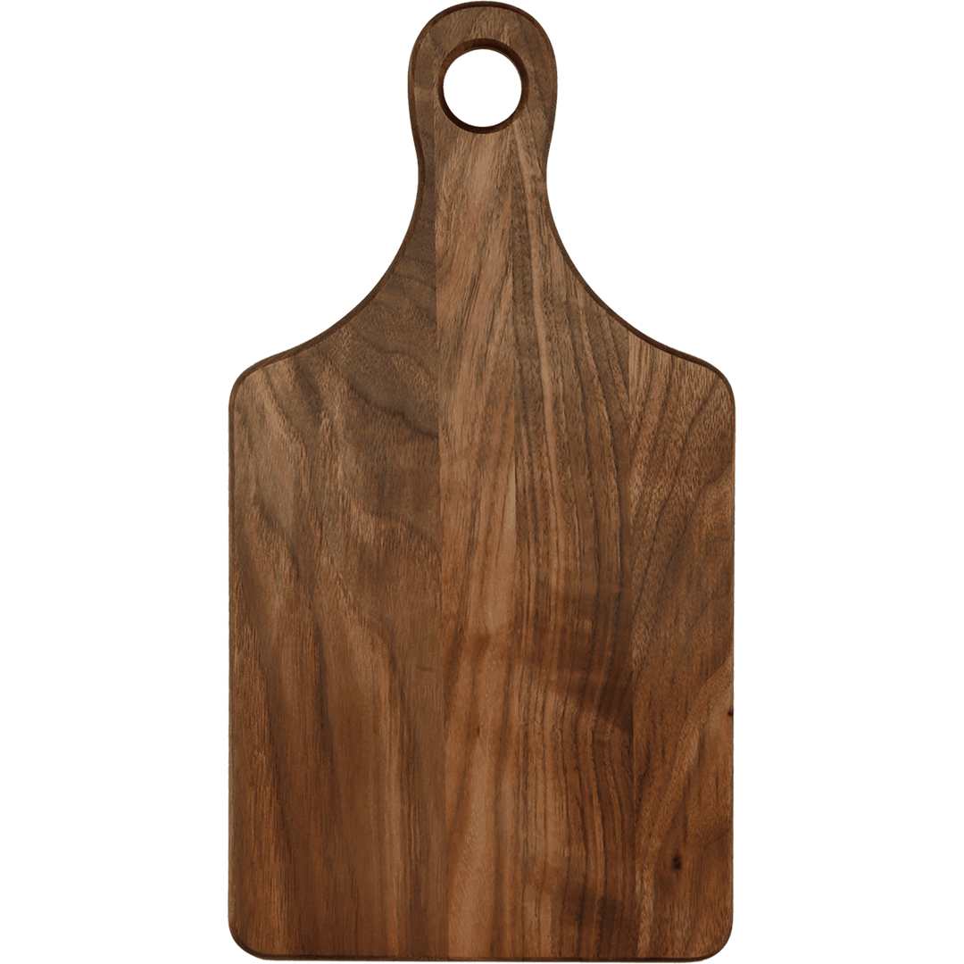 Walnut paddle cutting board with hanging hole