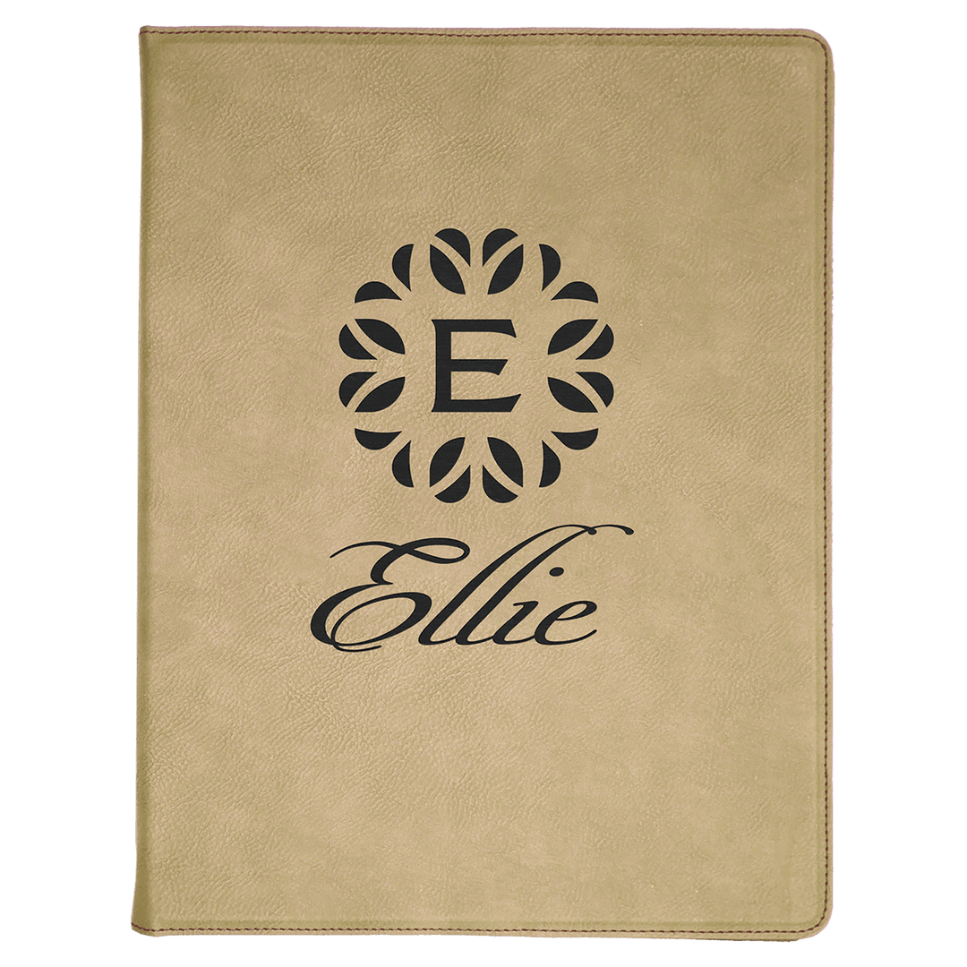 Light Brown 9 1/2" x 12" Laserable Leatherette Portfolio with Notepad