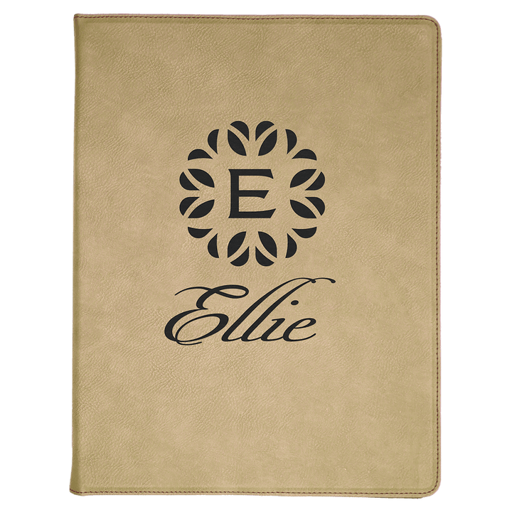 Light Brown 9 1/2" x 12" Laserable Leatherette Portfolio with Notepad