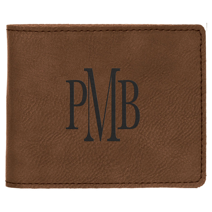 Dark Brown 4 1/2" x 3 1/2" Laserable Leatherette Bifold Wallet