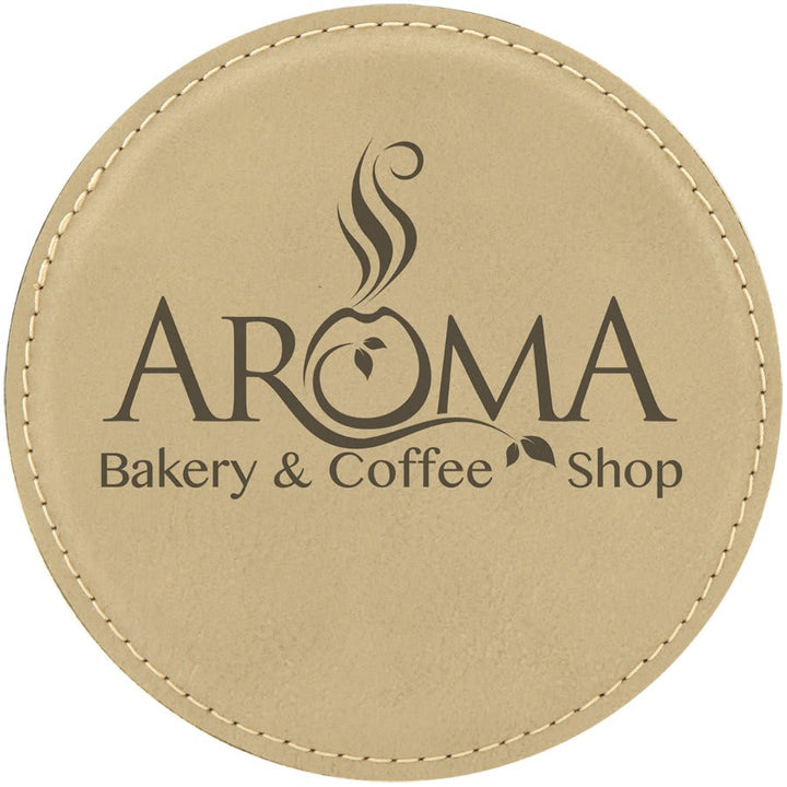 Light Brown 4" Round Laserable Leatherette Coaster