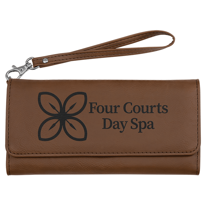Dark Brown 7 1/2" x 4" Laserable Leatherette Wallet with Strap