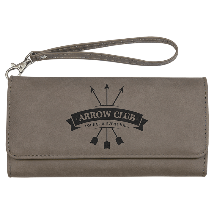 Gray 7 1/2" x 4" Laserable Leatherette Wallet with Strap