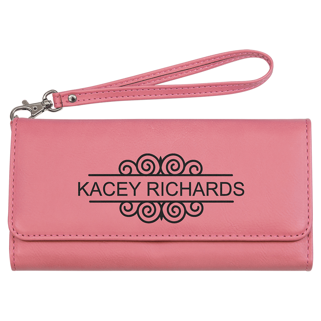 Pink 7 1/2" x 4" Laserable Leatherette Wallet with Strap