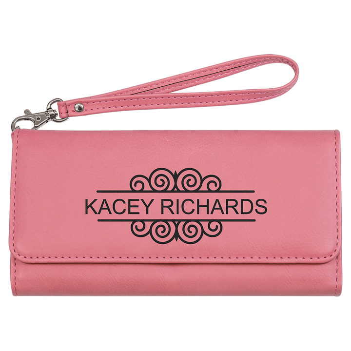 Pink 7 1/2" x 4" Laserable Leatherette Wallet with Strap