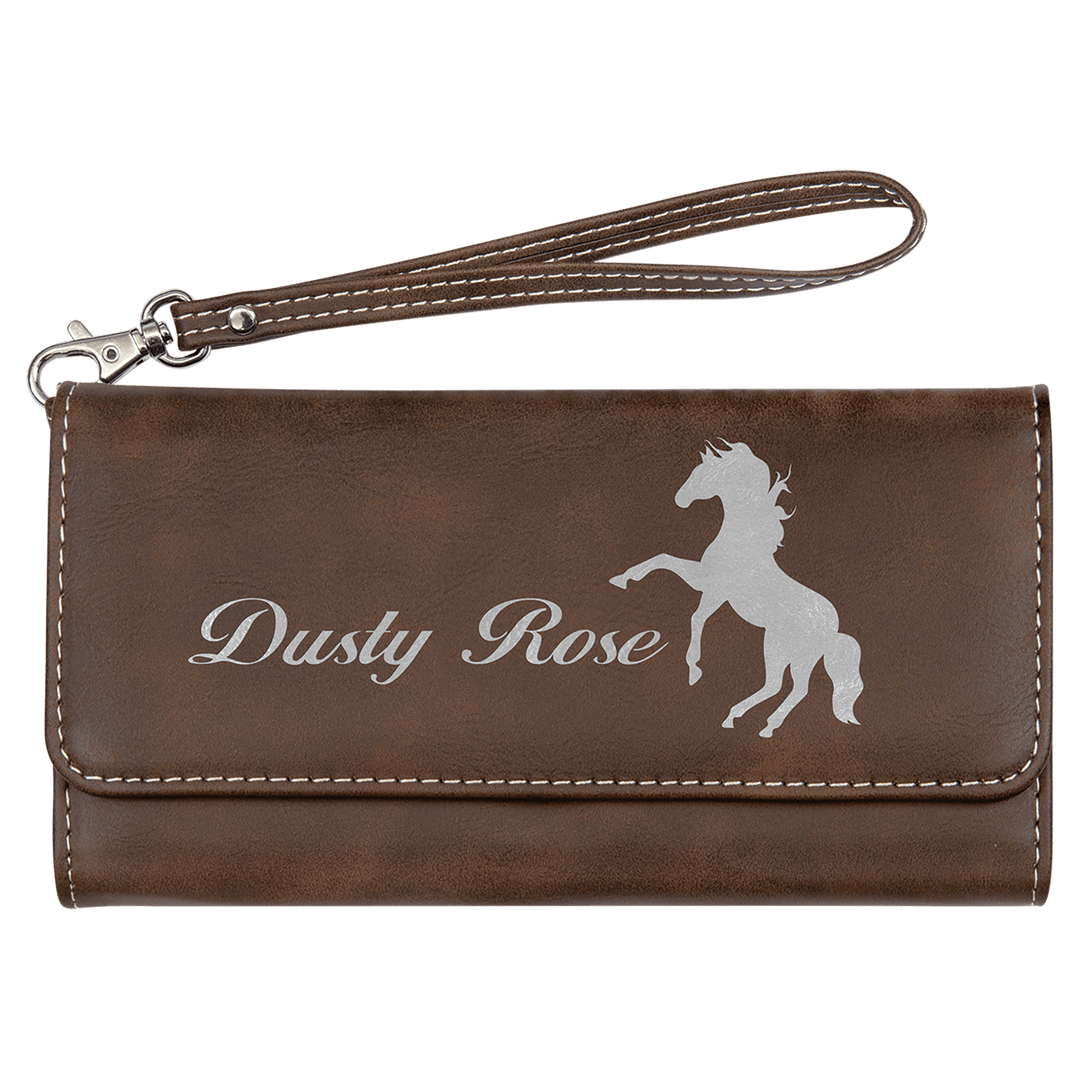 7 1/2" x 4" Rustic/Silver Laserable Leatherette Wallet with Strap