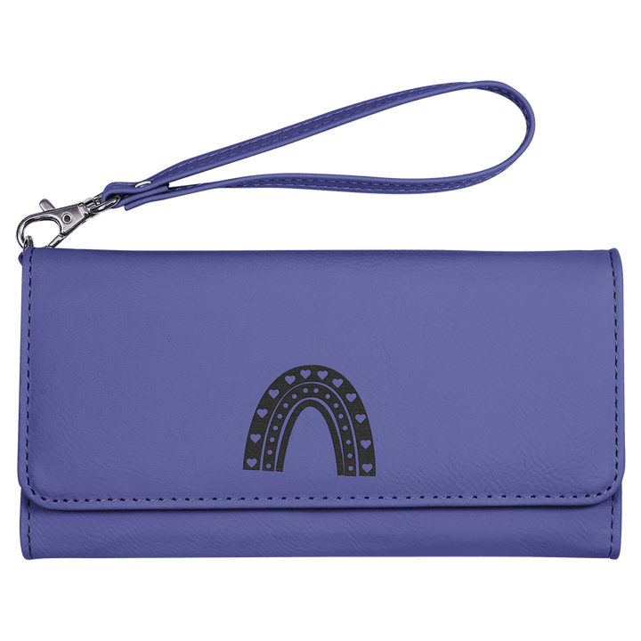 Purple 7 1/2" x 4" Laserable Leatherette Wallet with Strap