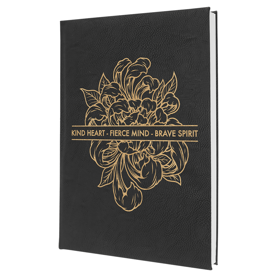 Black/Gold 7" x 9 3/4" Laserable Leatherette Journal with Lined Notepad