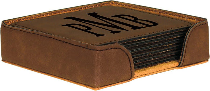 Engraved Leatherette Coasters with Logo in Square / Dark Brown