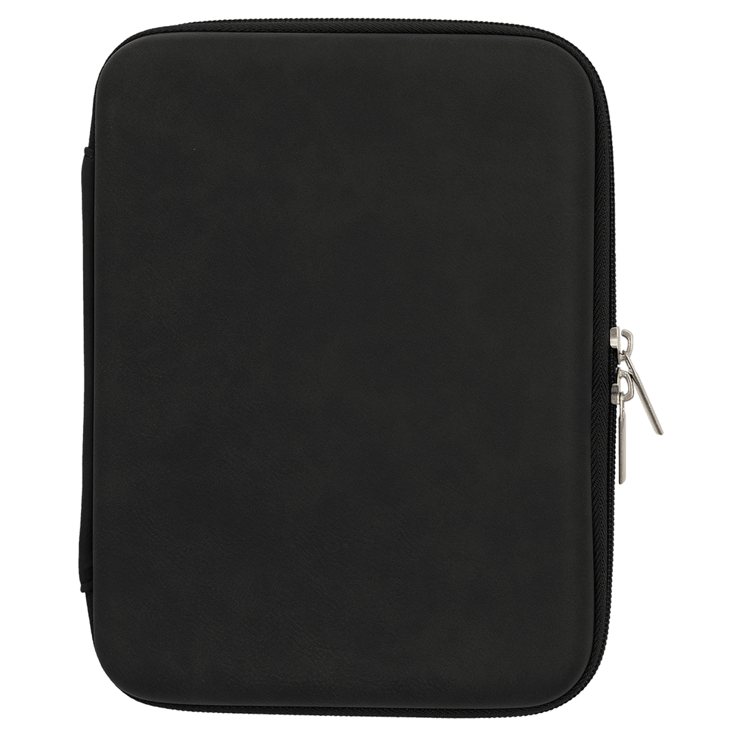 Black/silver leatherette cord case, closed