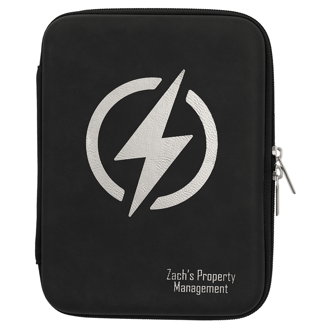 Leatherette cord case in Black/Silver