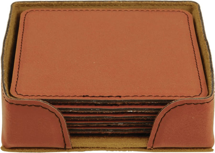 Engraved Leatherette Coasters with Logo in Square / Rawhide