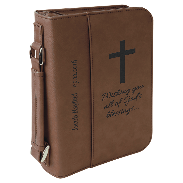Personalized Leatherette Bible Cover in 6 3/4" x 9 1/4" / Dark Brown