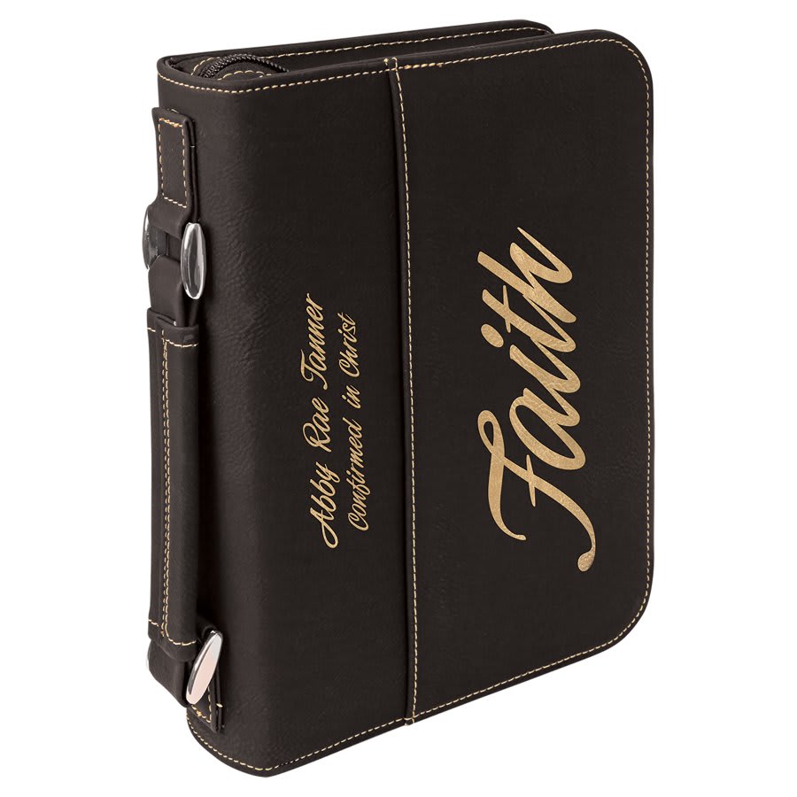 Personalized Leatherette Bible Cover in 6 3/4" x 9 1/4" / Black/Gold