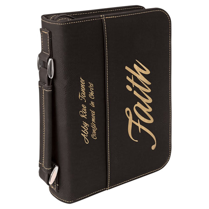 Personalized Leatherette Bible Cover in 6 3/4" x 9 1/4" / Black/Gold
