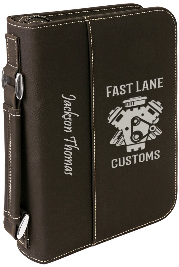 Personalized Leatherette Bible Cover in 6 3/4" x 9 1/4" / Black/Silver