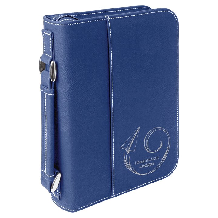Personalized Leatherette Bible Cover in 6 3/4" x 9 1/4" / Blue/Silver