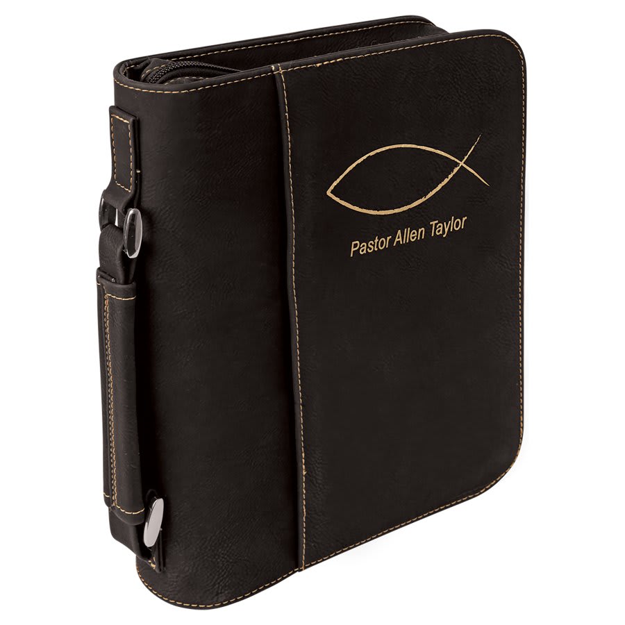 Personalized Leatherette Bible Cover in 7 1/2" x 10 3/4" / Black/Gold