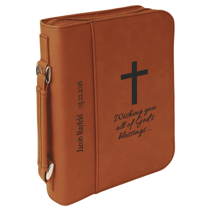 Personalized Leatherette Bible Cover in 7 1/2" x 10 3/4" / Rawhide