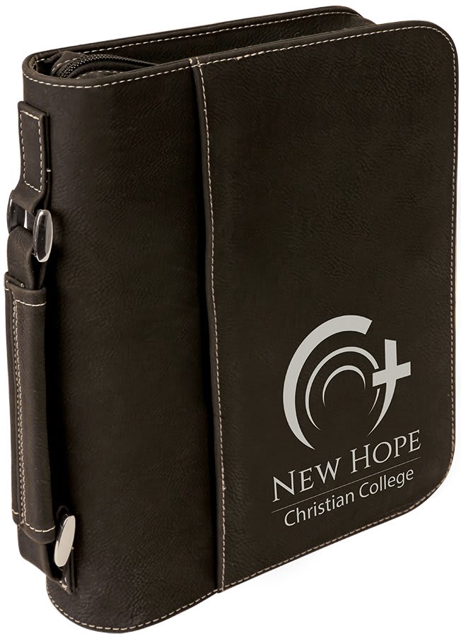 Personalized Leatherette Bible Cover in 7 1/2" x 10 3/4" / Black/Silver