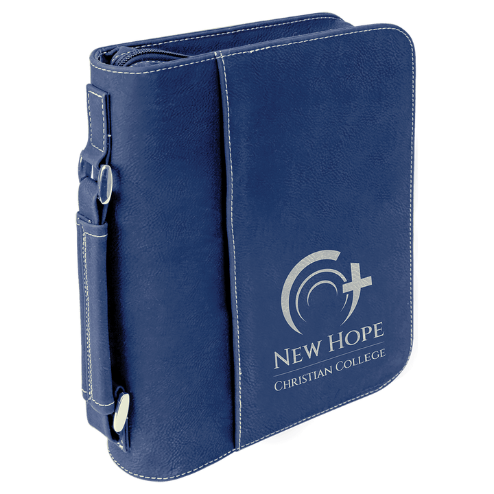Personalized Leatherette Bible Cover in 7 1/2" x 10 3/4" / Blue/Silver