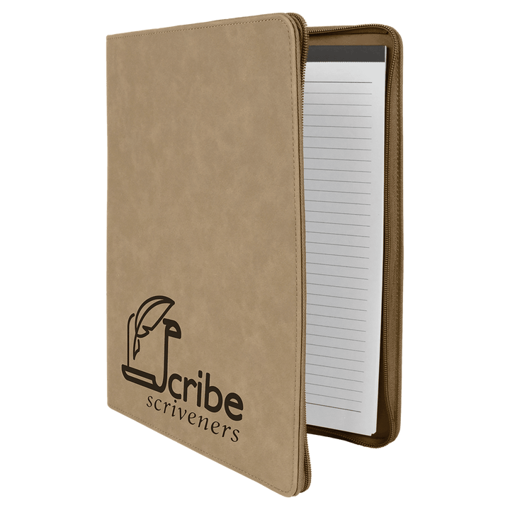 Light Brown 9 1/2" x 12" w/ Zipper Laserable Leatherette Portfolio with Notepad