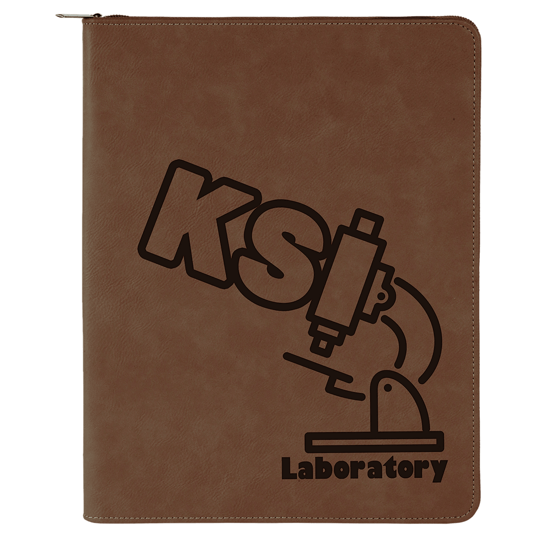 Dark Brown 9 1/2" x 12" with Zipper Laserable Leatherette Portfolio with Notepad