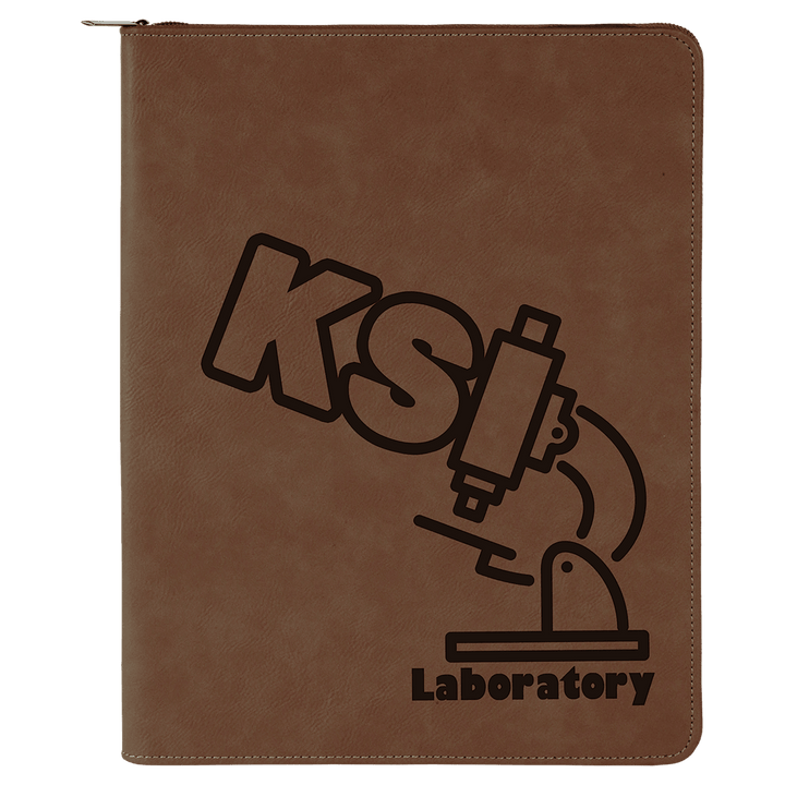 Dark Brown 9 1/2" x 12" with Zipper Laserable Leatherette Portfolio with Notepad