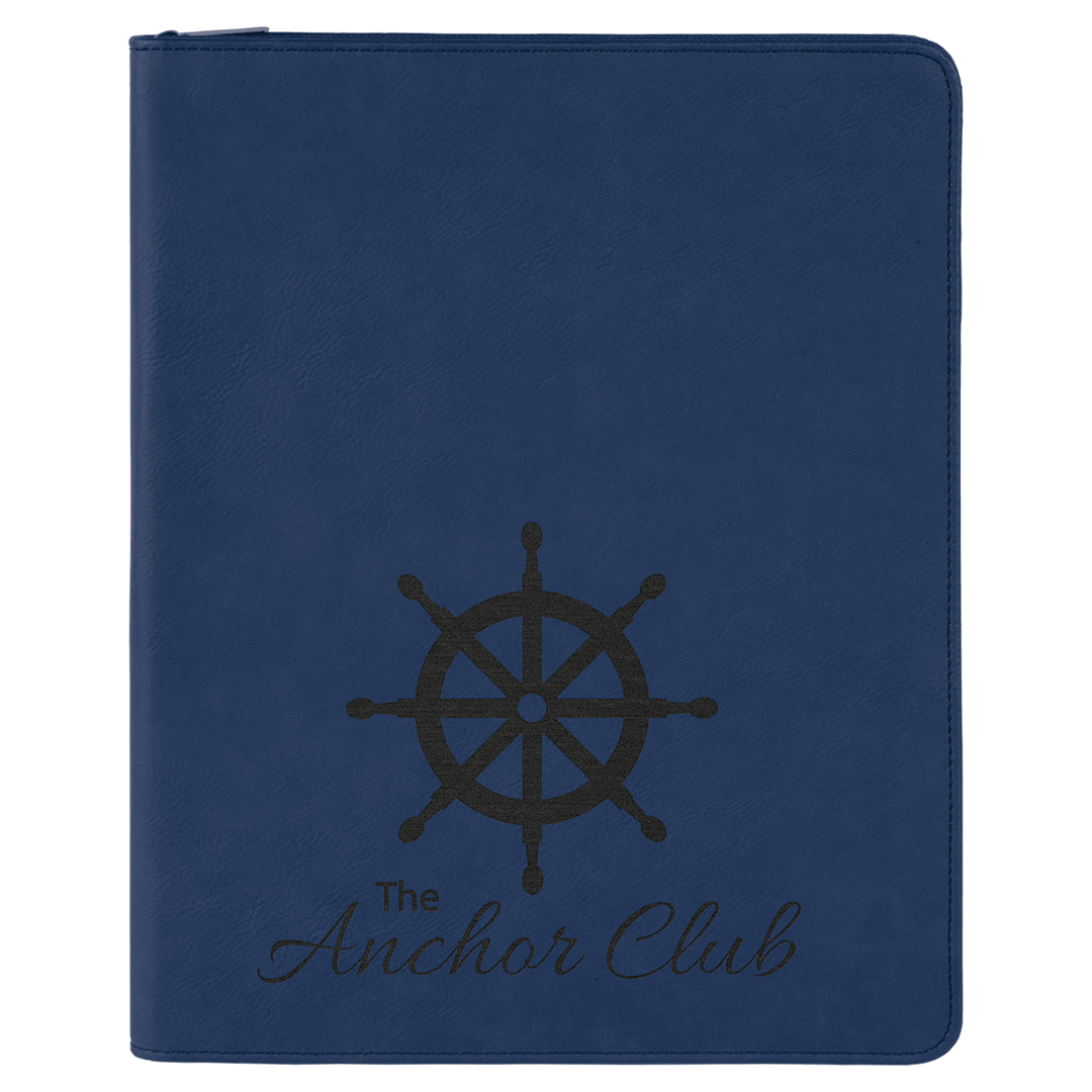 Blue/Black 9 1/2" x 12" with Zipper Laserable Leatherette Portfolio with Notepad