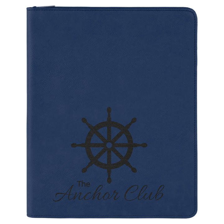 Blue/Black 9 1/2" x 12" with Zipper Laserable Leatherette Portfolio with Notepad