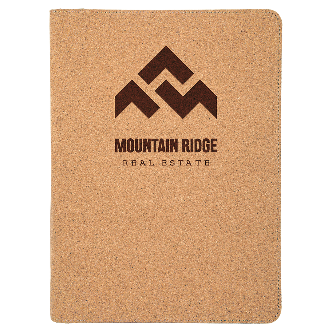 9 1/2" x 12" Cork with Zipper Portfolio with Notepad