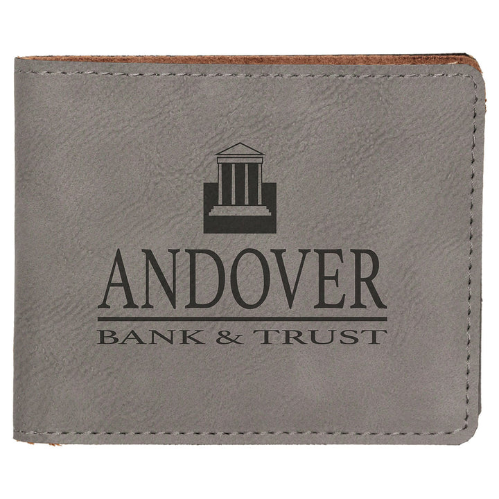Gray 4 1/2" x 3 1/2" Laserable Leatherette Bifold Wallet