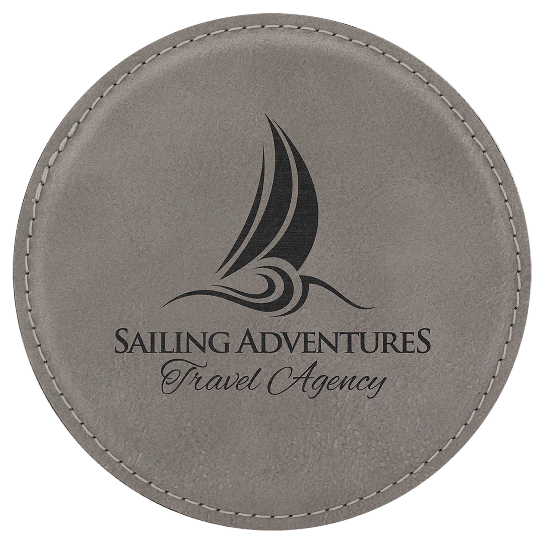 Gray 4" Round Laserable Leatherette Coaster