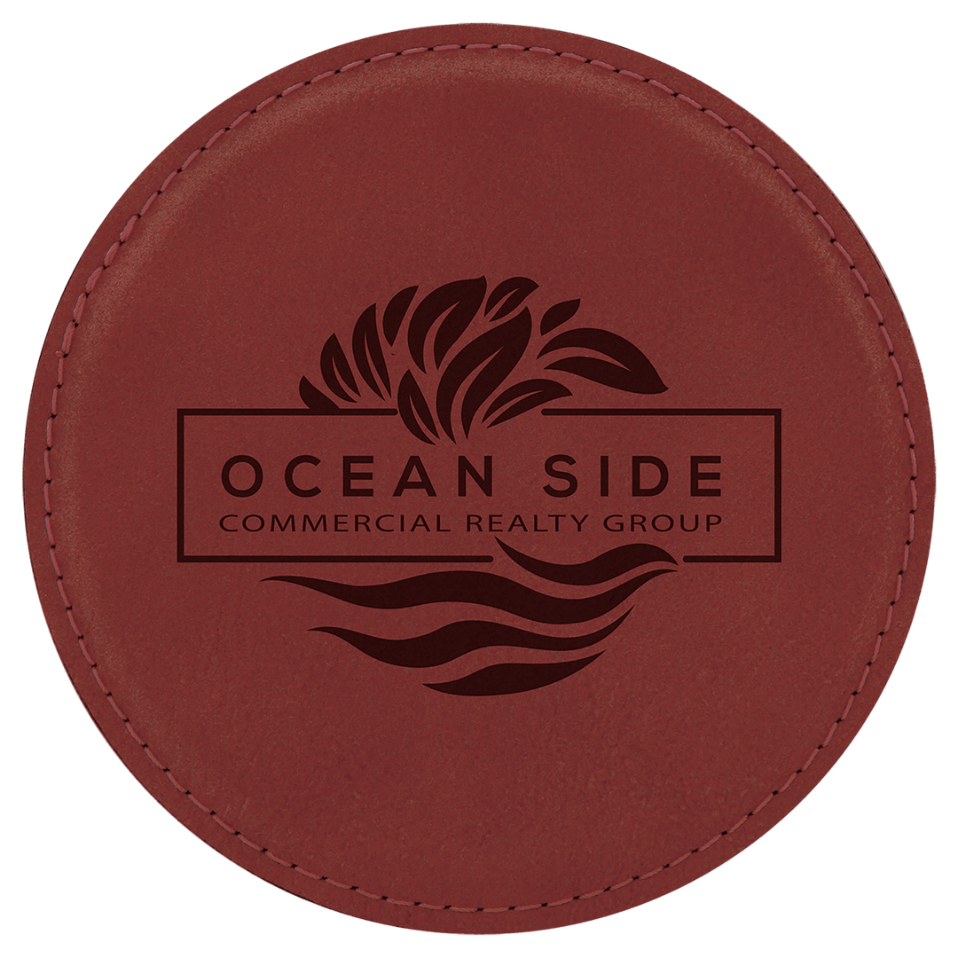 4" Round Rose Laserable Leatherette Coaster