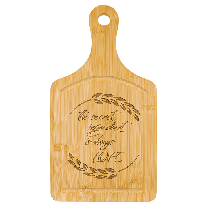 13 1/2" x 7" Bamboo Cutting Board Paddle Shape with Drip Ring