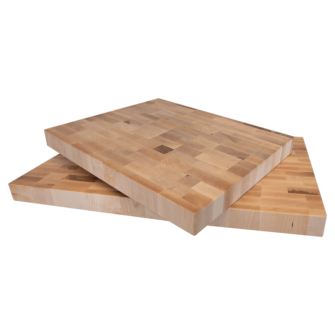 Two stacked maple butcher block boards showing the thickness