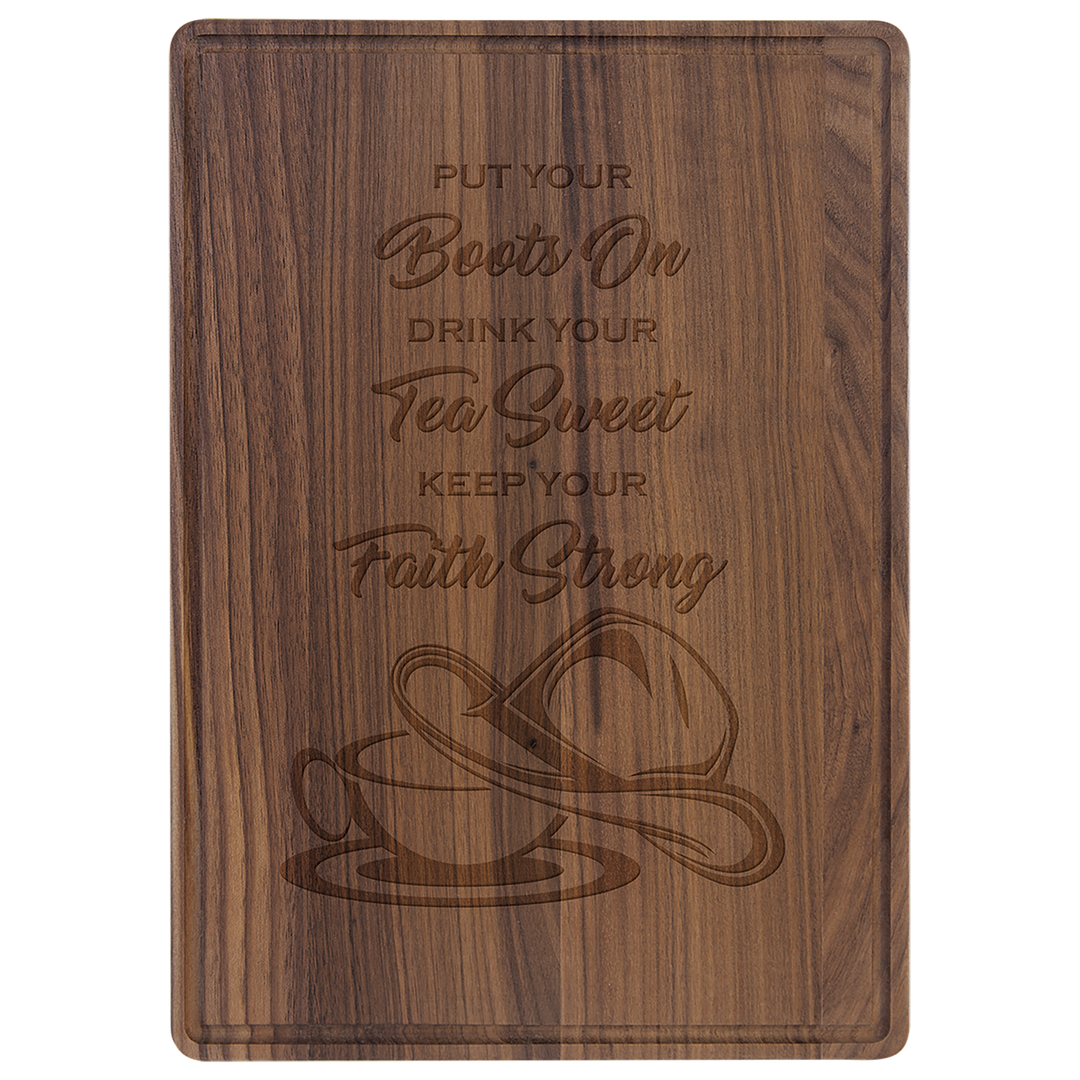 13 3/4" x 9 3/4" Walnut Cutting Board with Drip Ring
