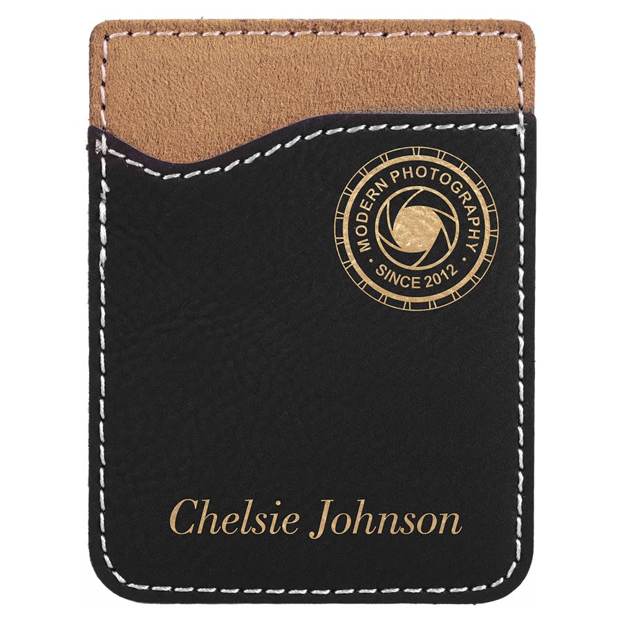 Leatherette phone wallet in Black/Gold