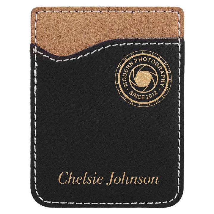 Leatherette phone wallet in Black/Gold