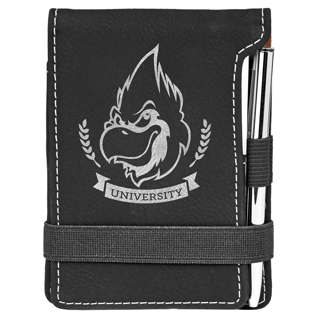 Black/Silver 3 1/4" x 4 3/4" Laserable Leatherette Mini Notepad with Pen