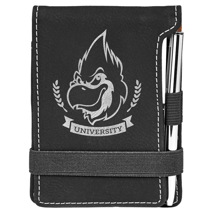 Black/Silver 3 1/4" x 4 3/4" Laserable Leatherette Mini Notepad with Pen