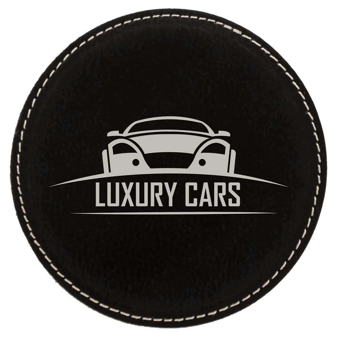 Black/Silver 4" Round Laserable Leatherette Coaster