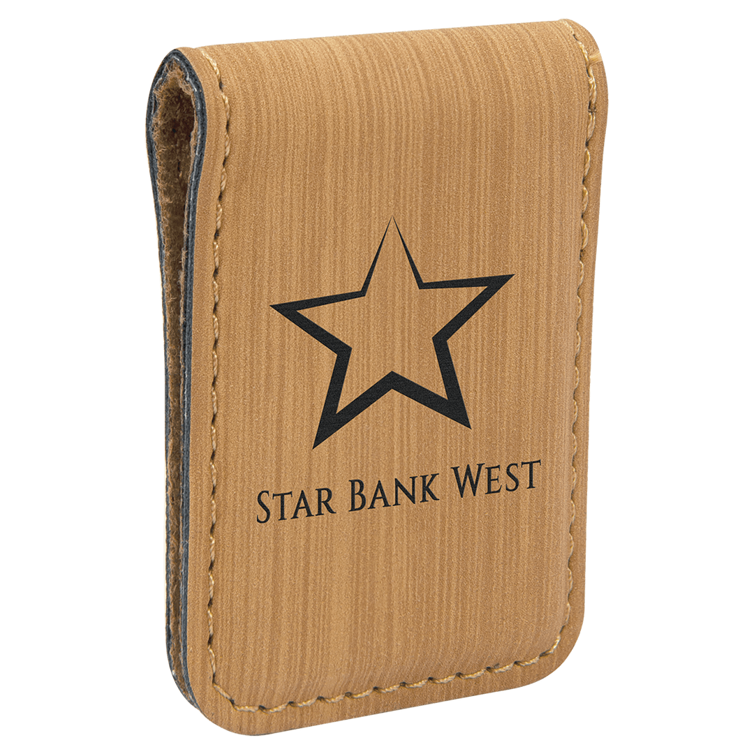 1 3/4" x 2 1/2" Bamboo Laserable Leatherette Money Clip